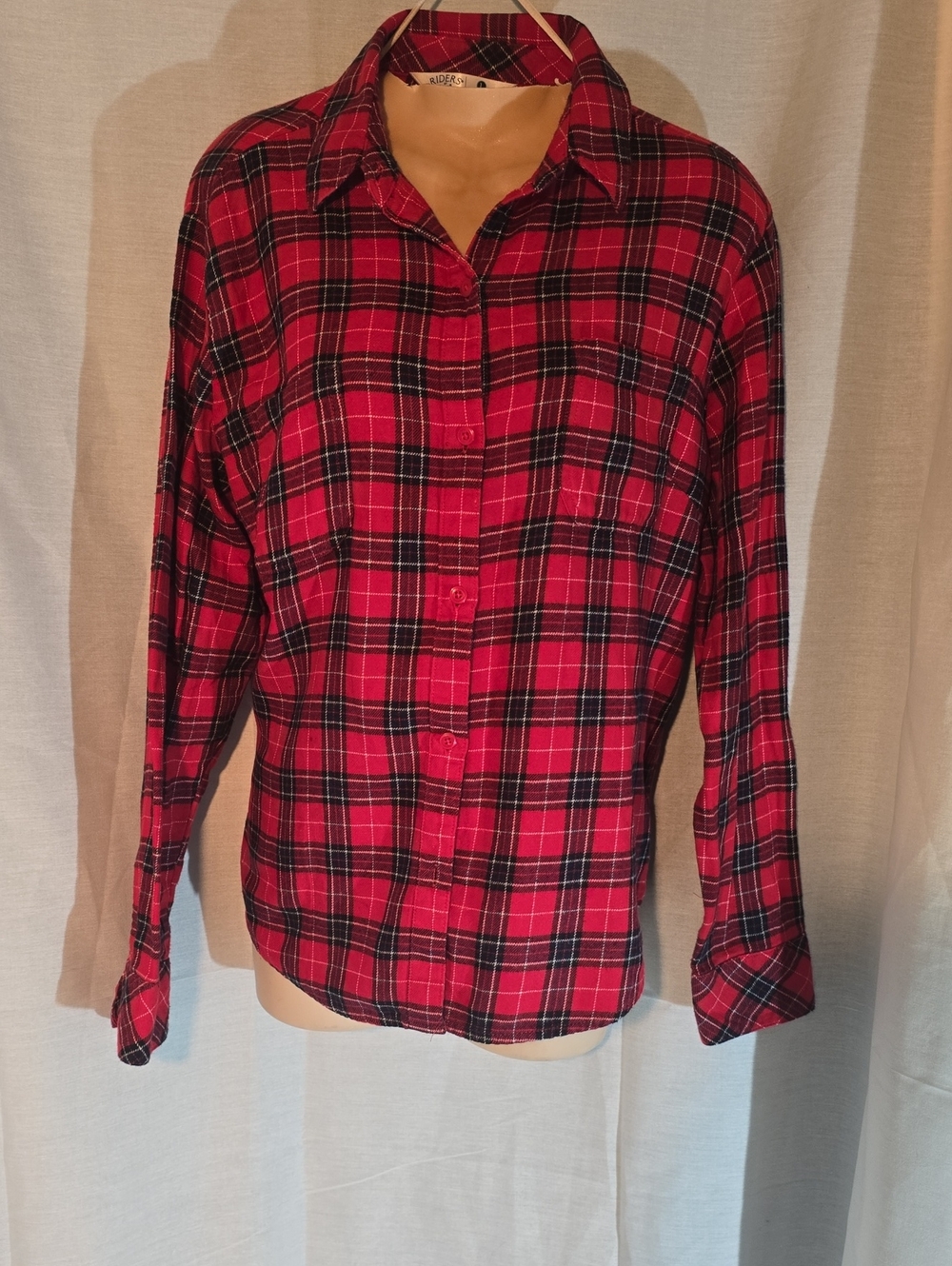 Riders By Lee Red And Black Plaid Long Sleeve Button-up Shirt Women Size L